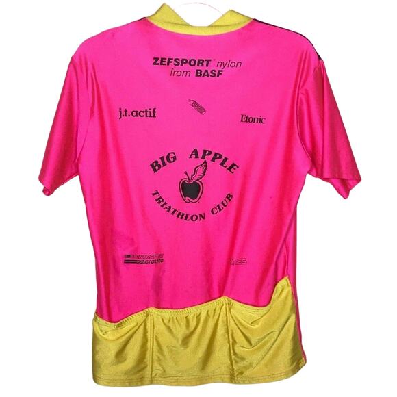 Vintage Mens Sz XL Cycling Jersey 1989 NYC Biathlon Series Big Apple Pink Yellow - Picture 3 of 8